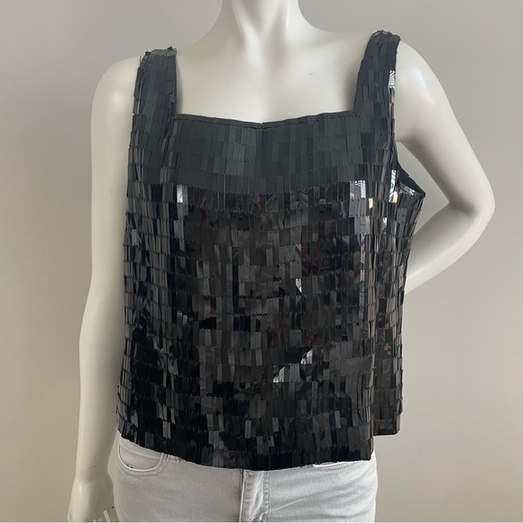 RENA ROWAN Vintage Black Rectangle Sequin Disco Ball Effect Tank Top - Picture 1 of 10